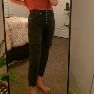 Free people black denim distressed jeans /waist 28